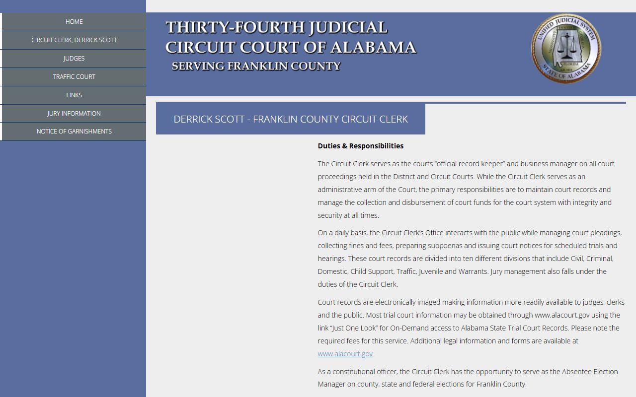 Franklin County Circuit Clerk court records after jail arrest